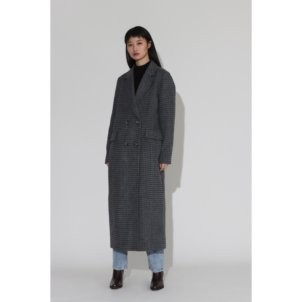Ganni Check Double Breasted Wool Coat